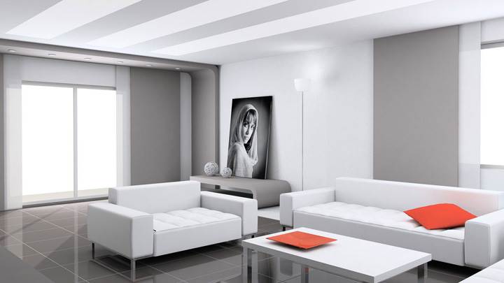 White Sofa And White With Grey Background